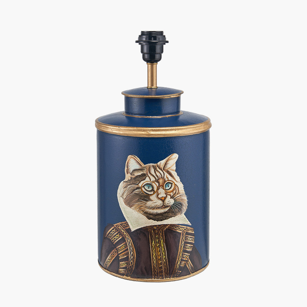 Pacific-Lifestyle-Cat-Blue-Hand-Painted-Metal-Table-Lamp-Base-with-Henry-35cm-Mustard-Handloom-Cylinder-Lampshade_2