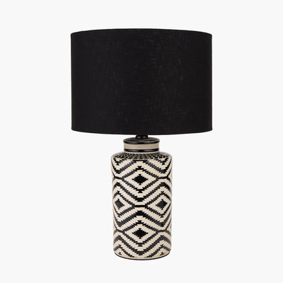 Pacific-Lifestyle-Chirala-Black-and-White-Tall-Ikat-Ceramic-Table-Lamp-Base-with-Lino-40cm-Black-Self-Lined-Linen-Cylinder-Lampshade_1