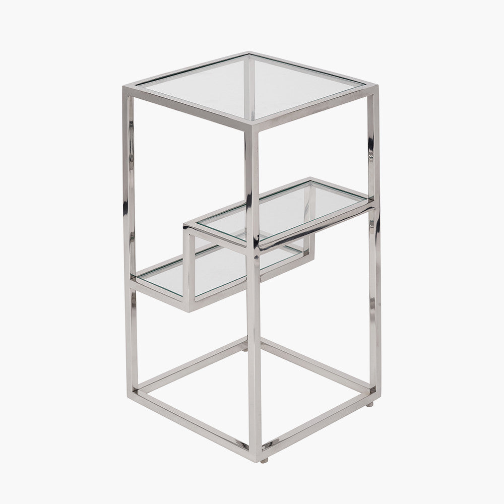 Pacific Lifestyle Aleandra Clear Glass and Silver Metal Side Table 6