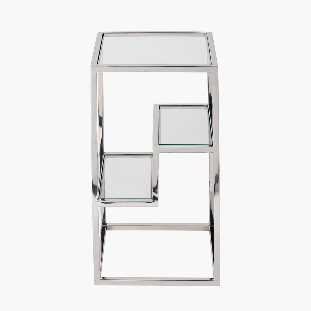 Pacific Lifestyle Aleandra Clear Glass and Silver Metal Side Table 7