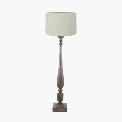 Pacific Lifestyle Alia Grey Wash Turned Mango Wood Floor Lamp Base with Lino 45cm Cream Self Lined Linen Cylinder Lampshade
