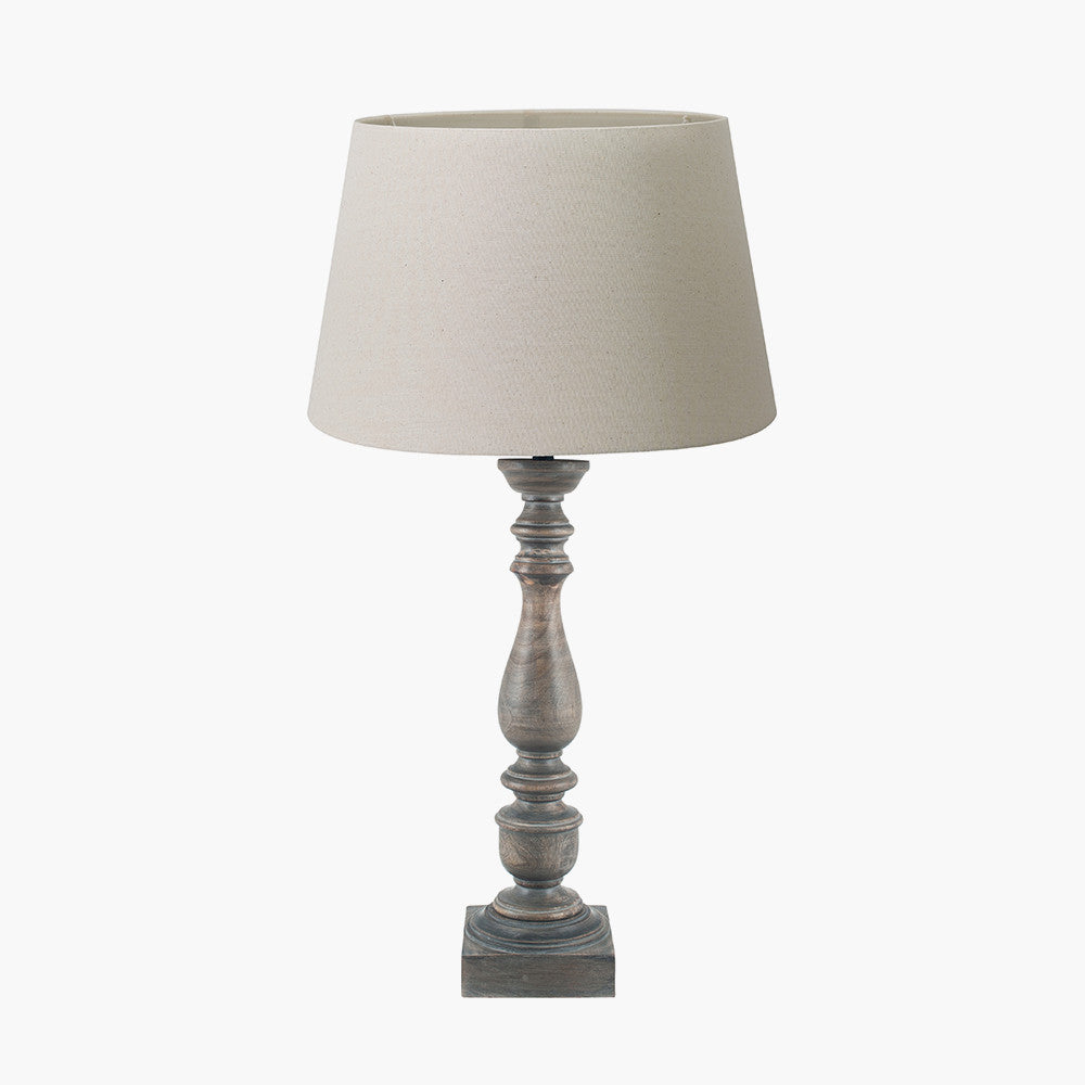 Pacific Lifestyle Alia Grey Wash Turned Mango Wood Table Lamp Base with Coast 45cm Cream Calico Tapered Lampshade
