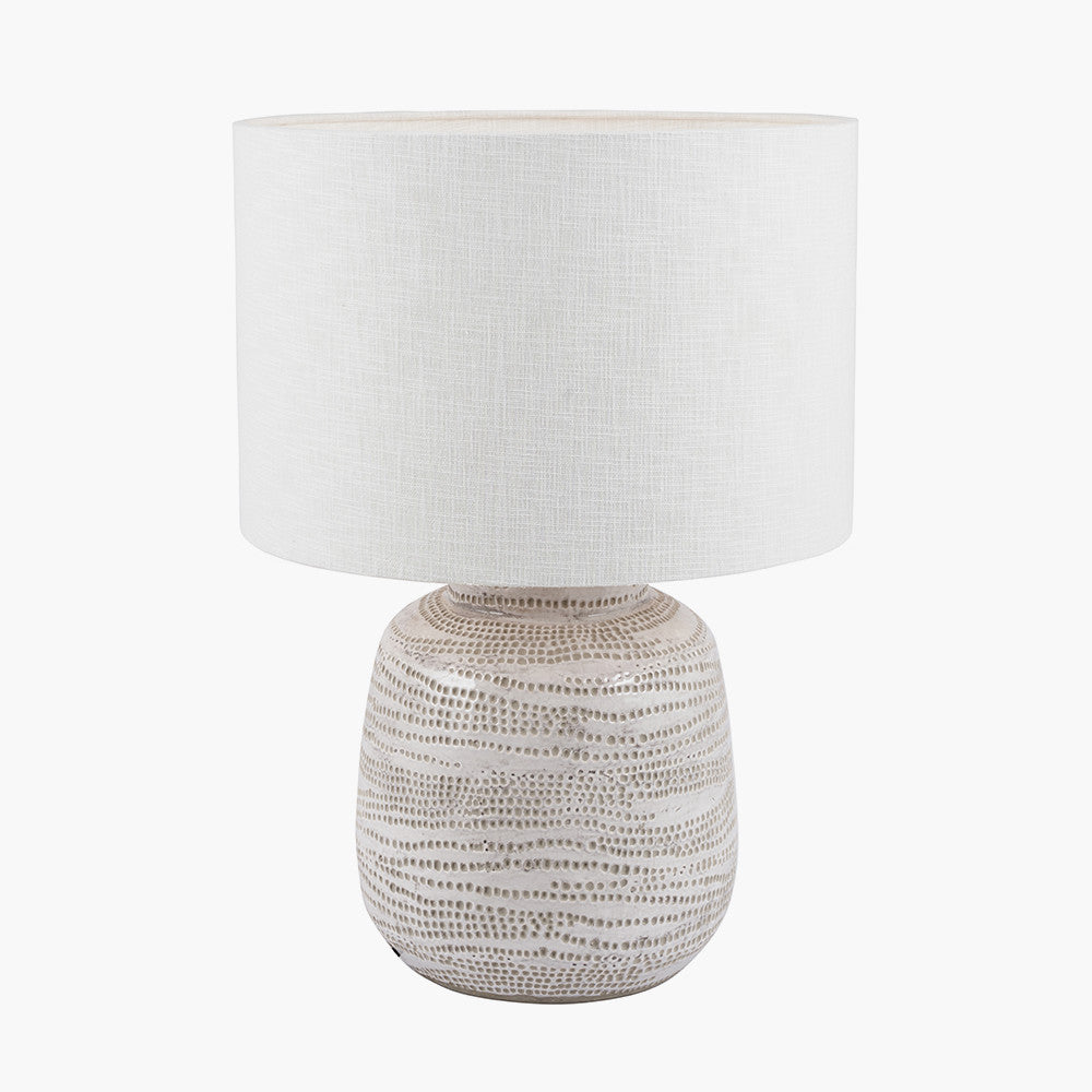 Pacific Lifestyle Alina White Dot Design Small Stoneware Table Lamp Base with Lino 25cm White Self Lined Linen Cylinder Lampshade