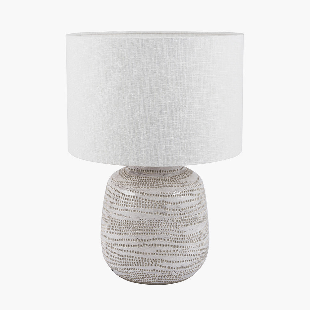 Pacific Lifestyle Alina White Dot Design Small Stoneware Table Lamp Base with Lino 25cm White Self Lined Linen Cylinder Lampshade 2