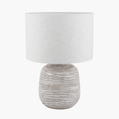 Pacific Lifestyle Alina White Dot Design Small Stoneware Table Lamp Base with Lino 25cm White Self Lined Linen Cylinder Lampshade 2
