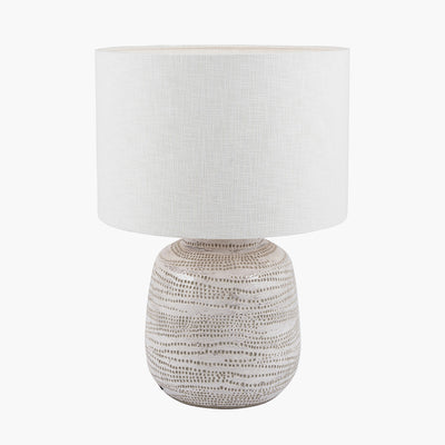 Pacific Lifestyle Alina White Dot Design Small Stoneware Table Lamp Base with Lino 25cm White Self Lined Linen Cylinder Lampshade