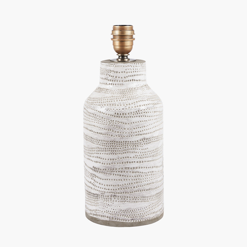 Pacific Lifestyle Alina White Dot Design Stoneware Table Lamp Base with Lino 30cm Grey Self Lined Linen Cylinder Lampshade 11