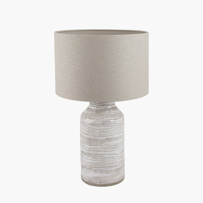Pacific Lifestyle Alina White Dot Design Stoneware Table Lamp Base with Lino 30cm Grey Self Lined Linen Cylinder Lampshade