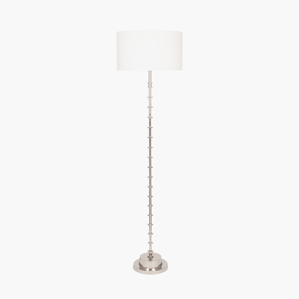 Pacific Lifestyle Almas Silver Metal Floor Lamp Base with Henry 45cm White Handloom Cylinder Lampshade 2