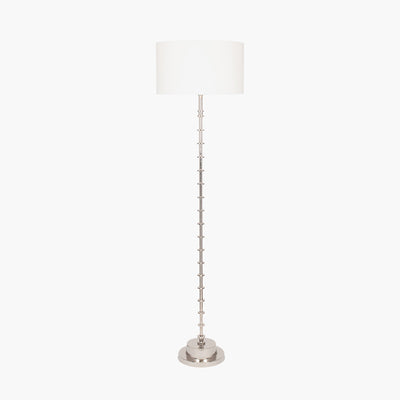 Pacific Lifestyle Almas Silver Metal Floor Lamp Base with Henry 45cm White Handloom Cylinder Lampshade 2