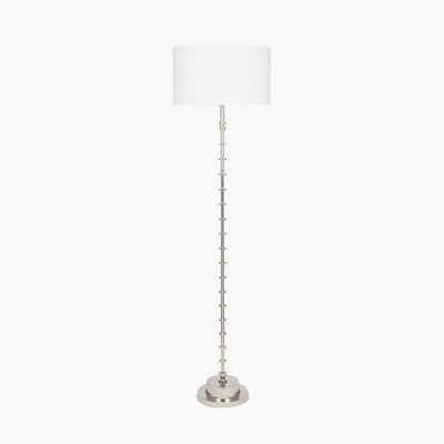 Pacific Lifestyle Almas Silver Metal Floor Lamp Base with Henry 45cm White Handloom Cylinder Lampshade