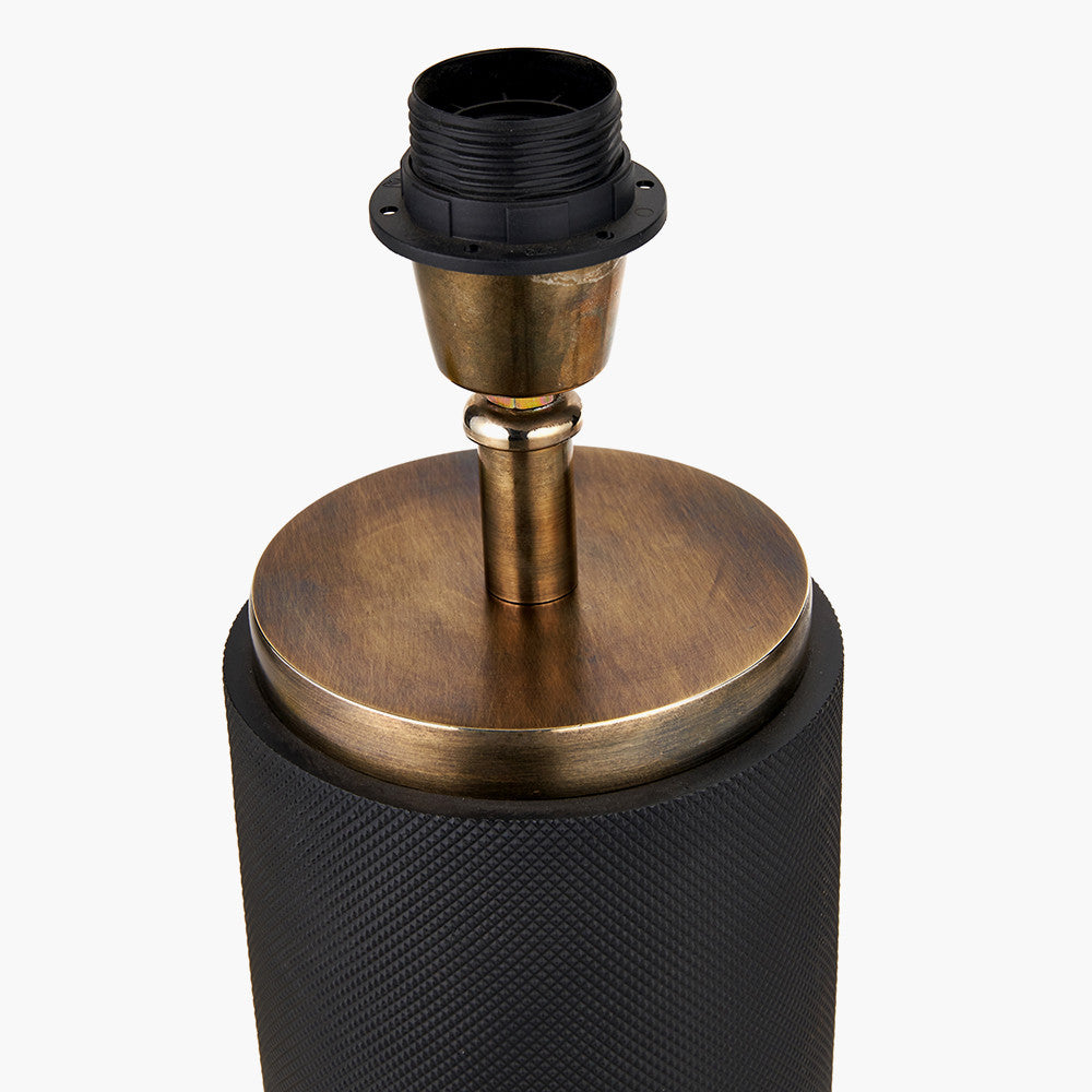 Pacific Lifestyle Alnico Black and Brass Metal Textured Table Lamp Base with Harry 35cm Ivory Cotton Mix Cylinder Lampshade 7
