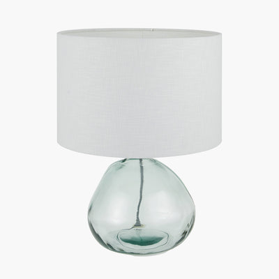 Pacific Lifestyle Alvira Organic Shape Recycled Glass Table Lamp Base with Lino 30cm White Self Lined Linen Cylinder Lampshade