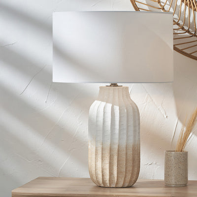 Pacific Lifestyle Amalia Natural Ombre Textured Stoneware Tall Table Lamp Base with Harry 35cm Ivory Cotton Mix Cylinder Lampshade