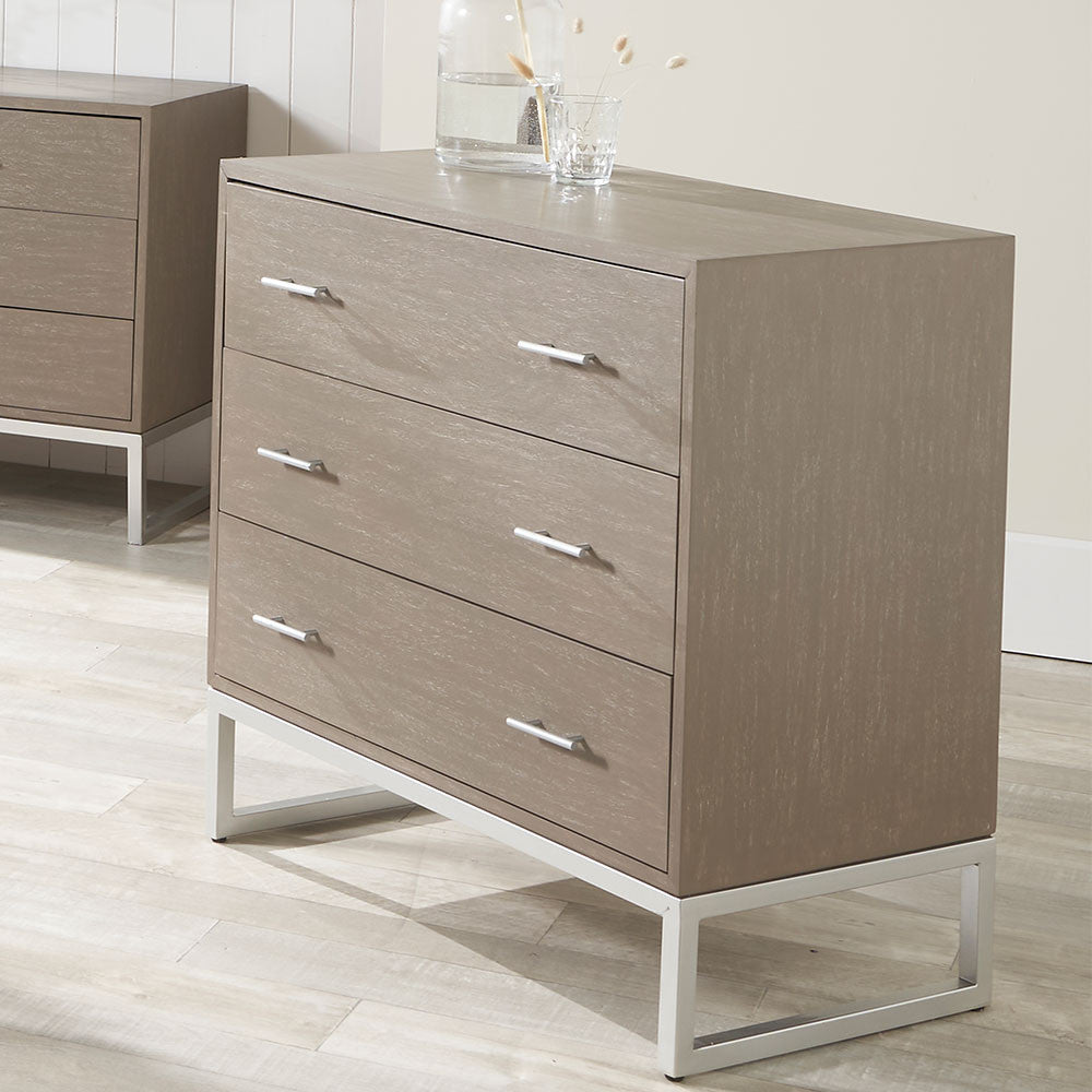 Pacific Lifestyle Ambroso Grey Wash Mango Wood and Silver Metal 3 Drawer Unit