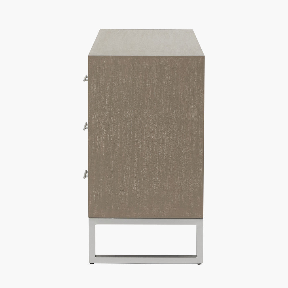 Pacific Lifestyle Ambroso Grey Wash Mango Wood and Silver Metal 3 Drawer Unit 7