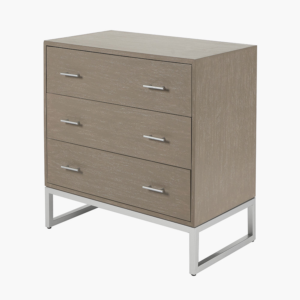 Pacific Lifestyle Ambroso Grey Wash Mango Wood and Silver Metal 3 Drawer Unit 8