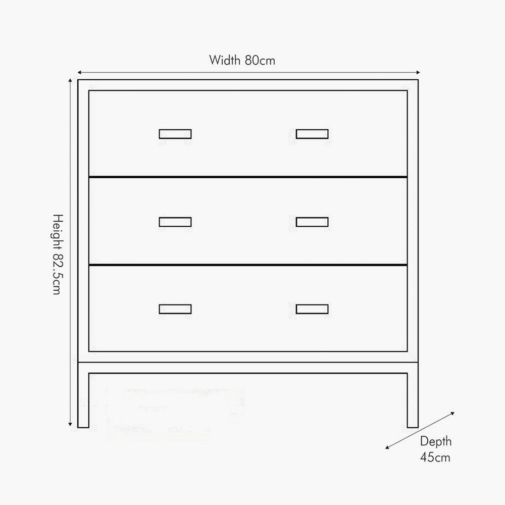 Pacific Lifestyle Ambroso Grey Wash Mango Wood and Silver Metal 3 Drawer Unit Dimensions
