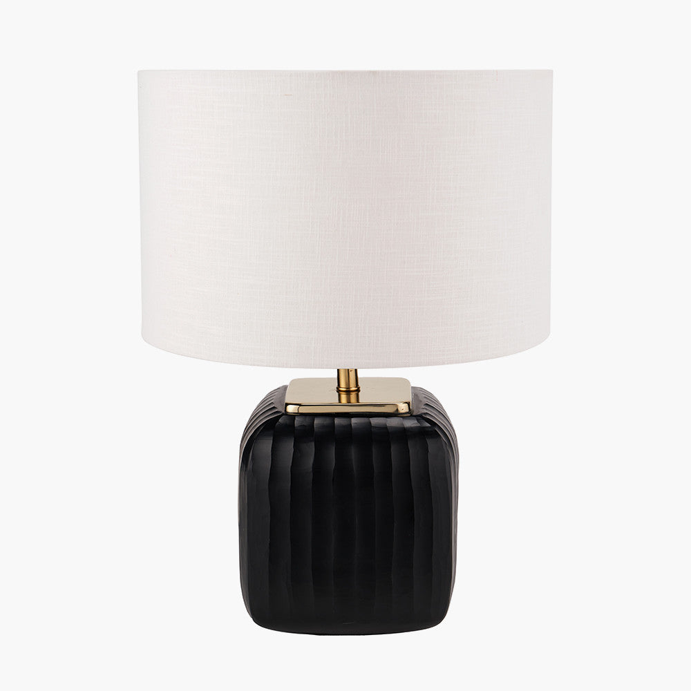 Pacific Lifestyle Anais Matt Black Cold Cut Glass Square Table Lamp Base with Lino 35cm White Self Lined Linen Cylinder Lampshade 11