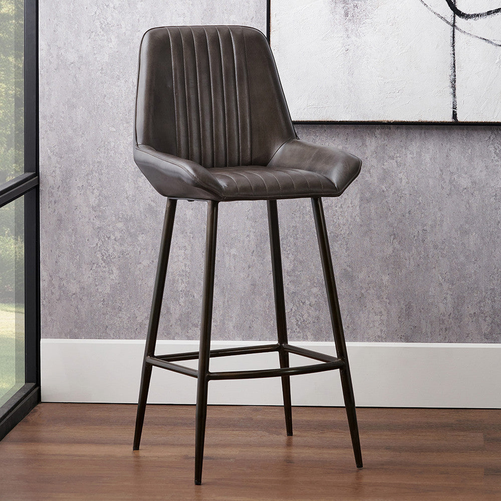 Pacific Lifestyle Angelo Peppercorn Leather and Bronze Metal Retro Bar Stool