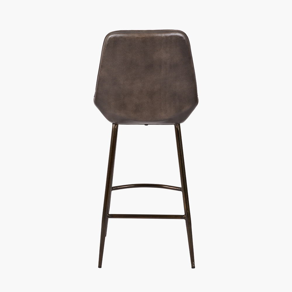 Pacific Lifestyle Angelo Peppercorn Leather and Bronze Metal Retro Bar Stool 5