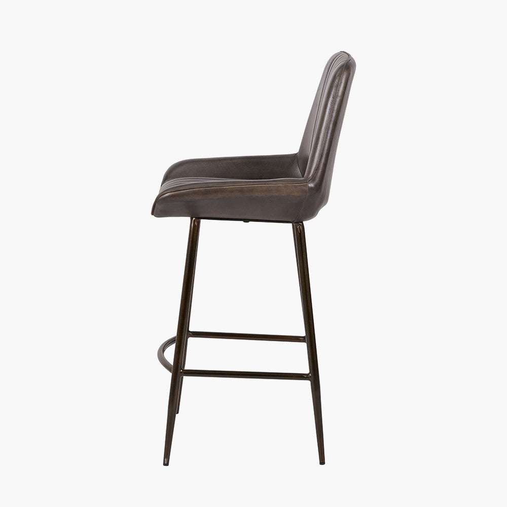Pacific Lifestyle Angelo Peppercorn Leather and Bronze Metal Retro Bar Stool 6