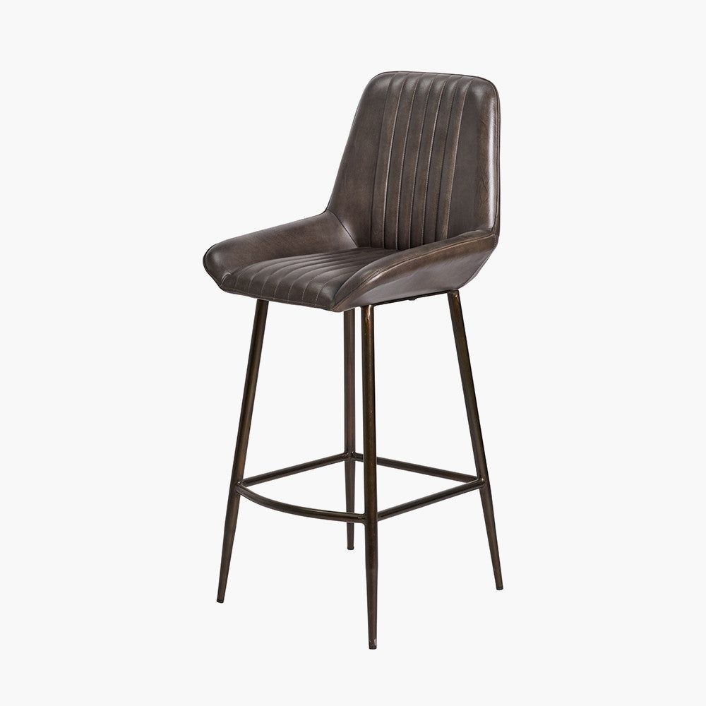 Pacific Lifestyle Angelo Peppercorn Leather and Bronze Metal Retro Bar Stool 7