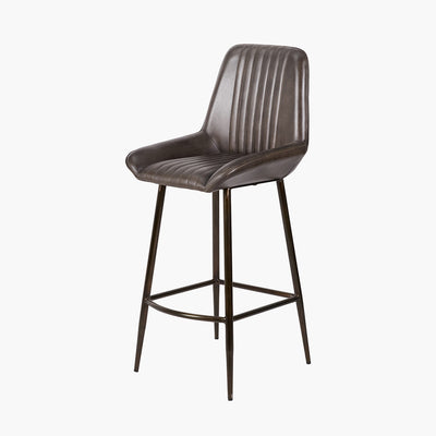 Pacific Lifestyle Angelo Peppercorn Leather and Bronze Metal Retro Bar Stool 8