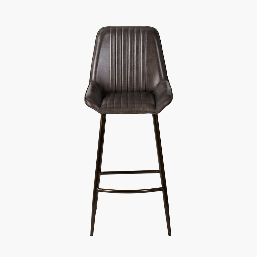 Pacific Lifestyle Angelo Peppercorn Leather and Bronze Metal Retro Bar Stool 9