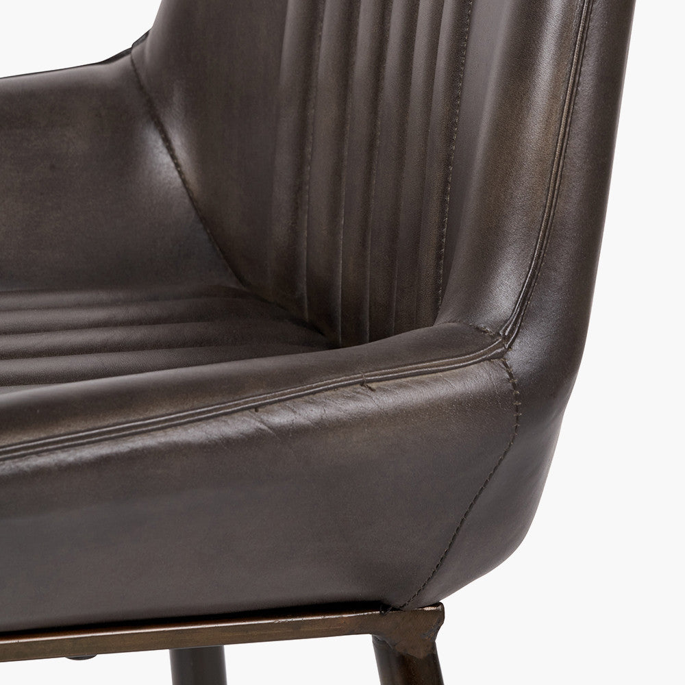 Pacific Lifestyle Angelo Peppercorn Leather and Bronze Metal Retro Dining Chair 2