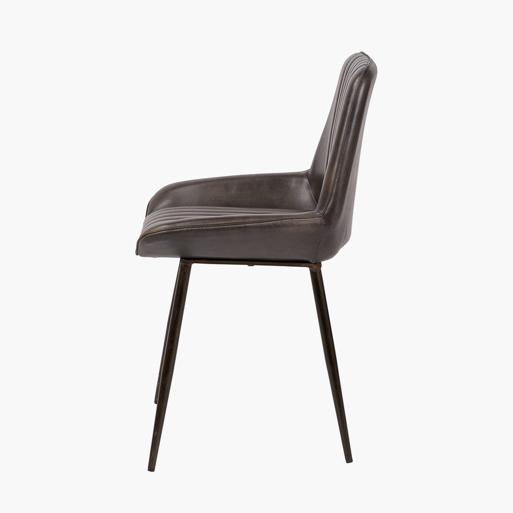 Pacific Lifestyle Angelo Peppercorn Leather and Bronze Metal Retro Dining Chair 6