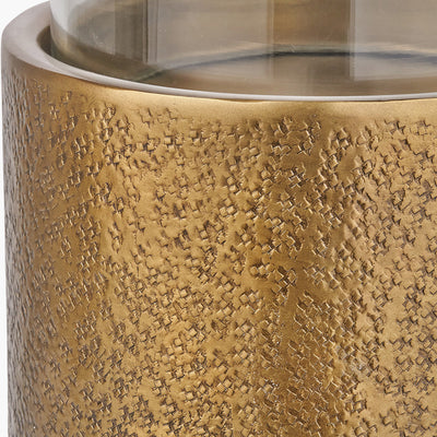 Pacific Lifestyle Antique Brass Finish Metal and Clear Glass Hurricane 5