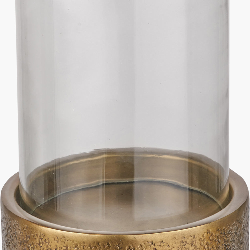 Pacific Lifestyle Antique Brass Finish Metal and Clear Glass Hurricane 6
