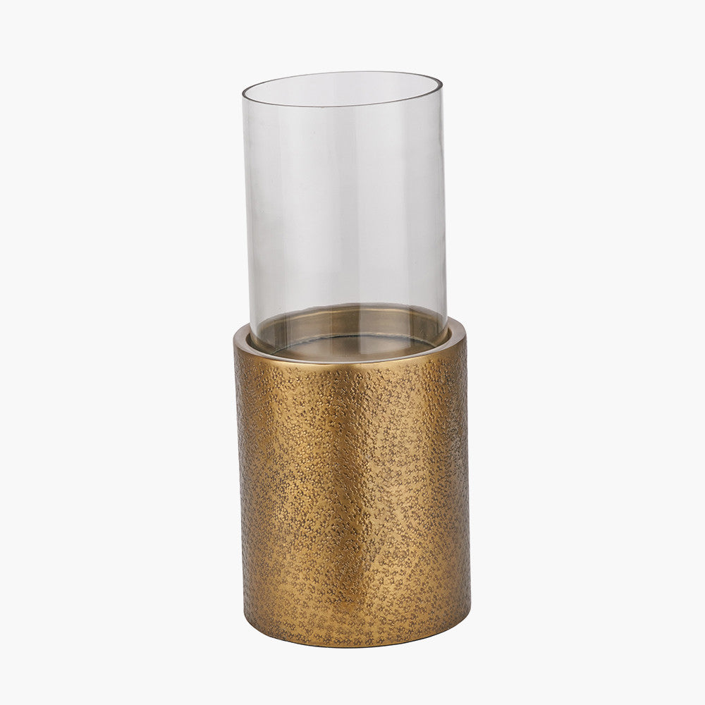 Pacific Lifestyle Antique Brass Finish Metal and Clear Glass Hurricane 7