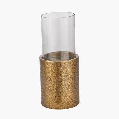 Pacific Lifestyle Antique Brass Finish Metal and Clear Glass Hurricane 7