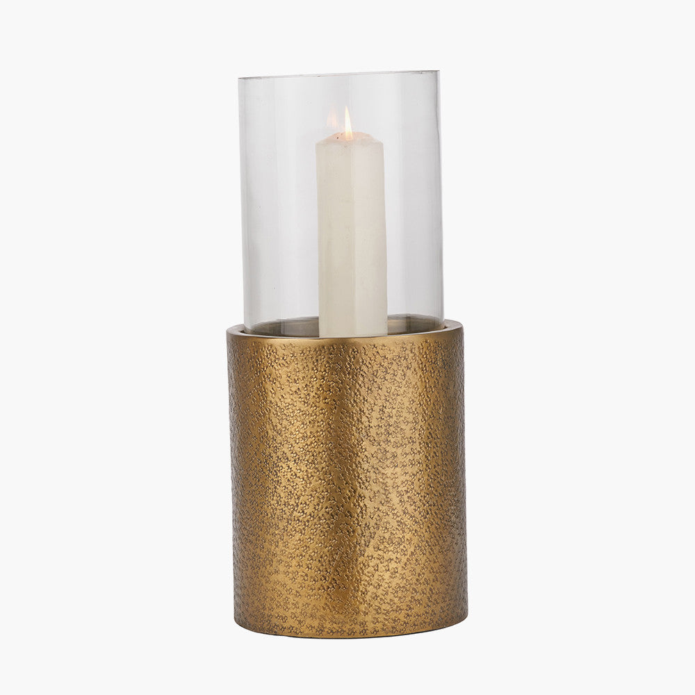 Pacific Lifestyle Antique Brass Finish Metal and Clear Glass Hurricane 8