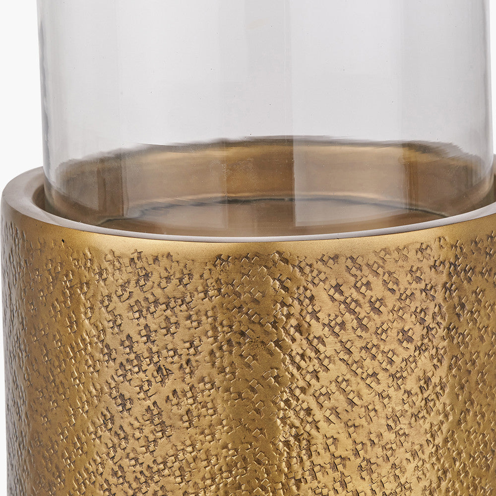 Pacific Lifestyle Antique Brass Finish Metal and Clear Glass Hurricane Large 4