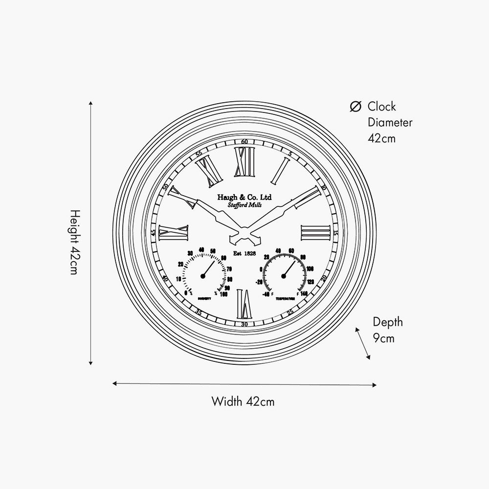 Pacific Lifestyle Antique Effect Gold Brushed Cream Indoor Outdoor Wall Clock Dimensions