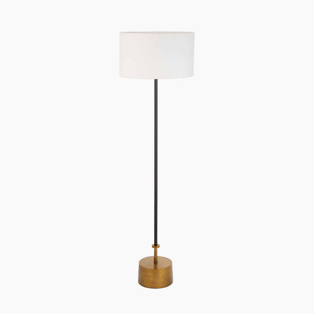 Pacific Lifestyle Antoine Black Croc and Antique Brass Metal Floor Lamp Base with Henry 40cm White Handloom Cylinder Lampshade 11
