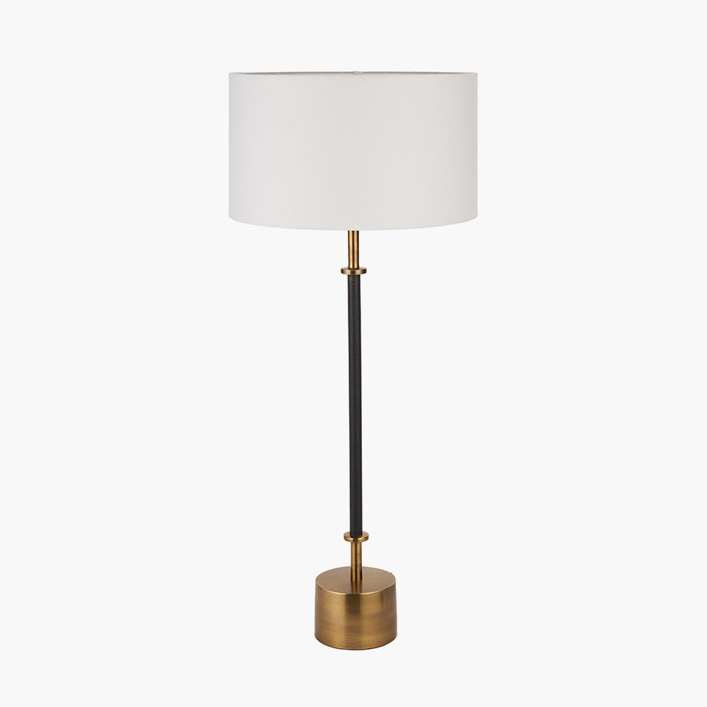 Pacific Lifestyle Antoine Black Croc and Antique Brass Metal Table Lamp Base with Henry 30cm White Handloom Cylinder Lampshade 9