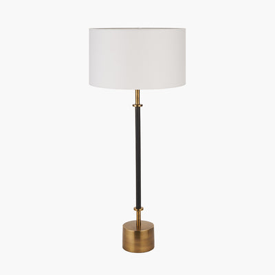 Pacific Lifestyle Antoine Black Croc and Antique Brass Metal Table Lamp Base with Henry 30cm White Handloom Cylinder Lampshade 9