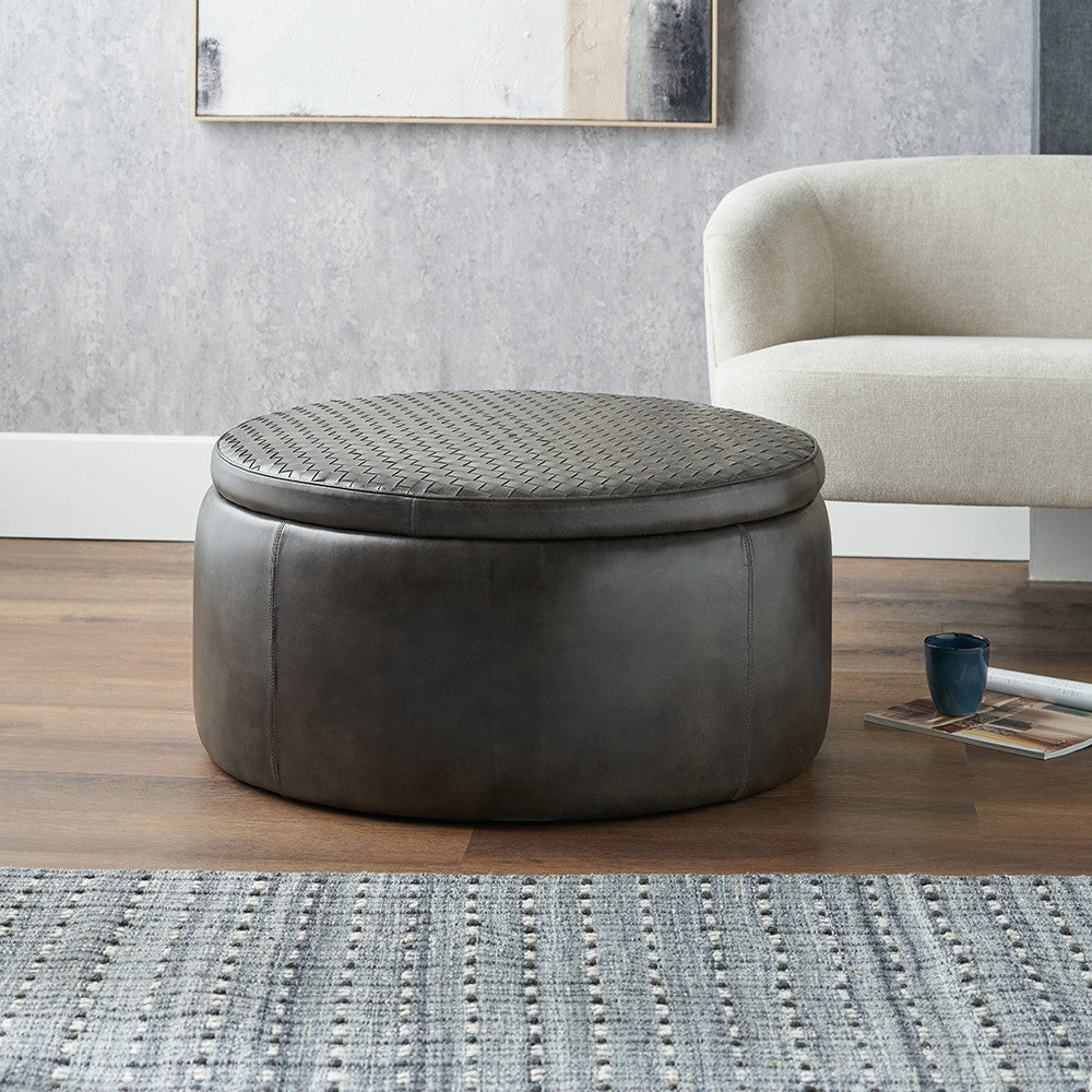 Pacific Lifestyle Arturo Peppercorn Leather Storage Pouffe