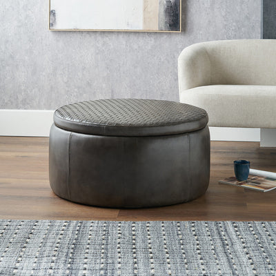 Pacific Lifestyle Arturo Peppercorn Leather Storage Pouffe