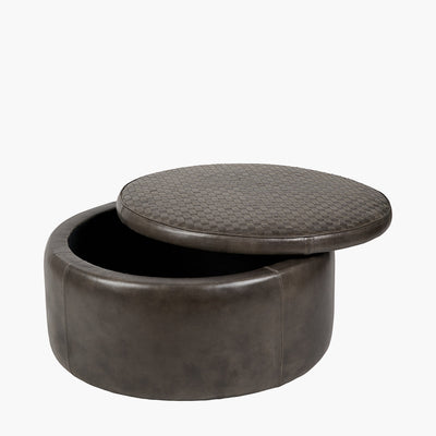 Pacific Lifestyle Arturo Peppercorn Leather Storage Pouffe 6
