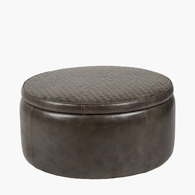 Pacific Lifestyle Arturo Peppercorn Leather Storage Pouffe 7