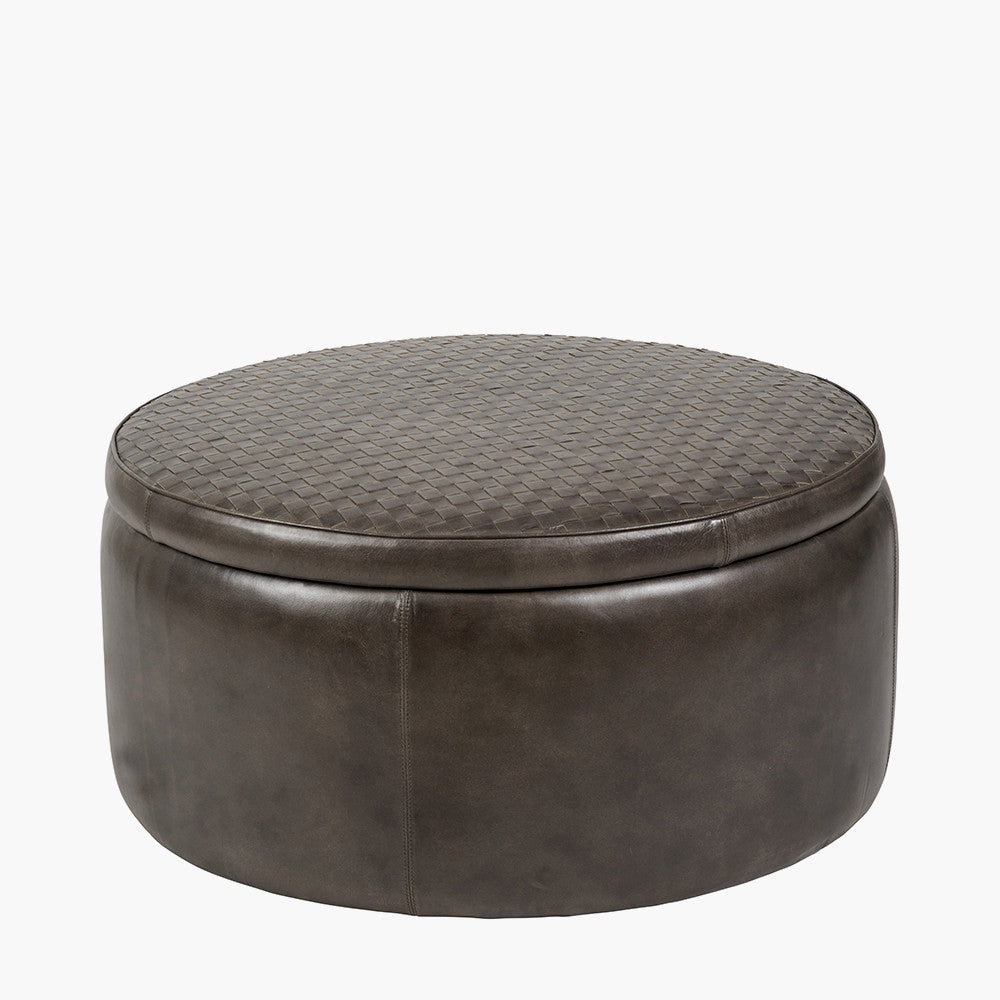 Pacific Lifestyle Arturo Peppercorn Leather Storage Pouffe 8
