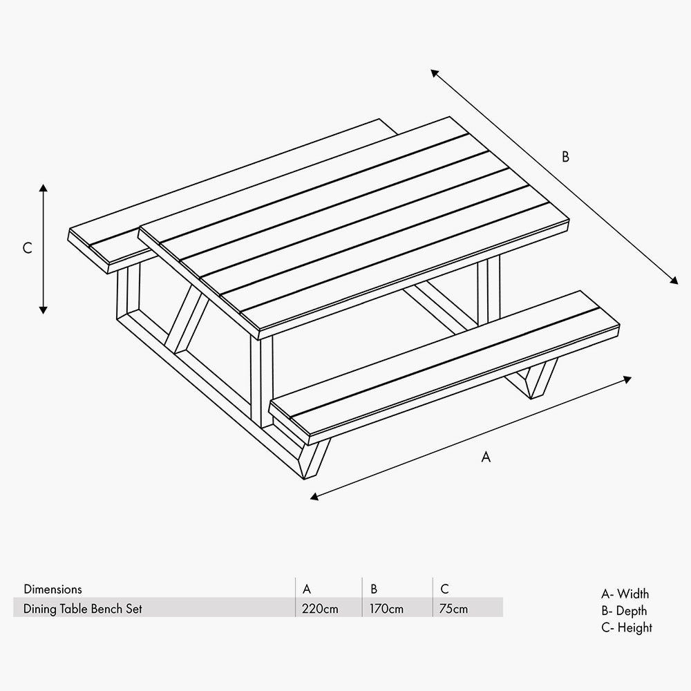 Pacific Lifestyle Aruba Outdoor Bench Set Dimensions