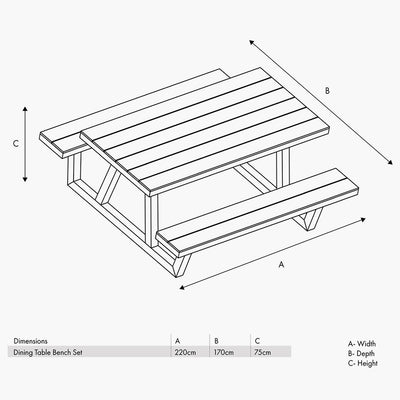 Pacific Lifestyle Aruba Outdoor Bench Set Dimensions