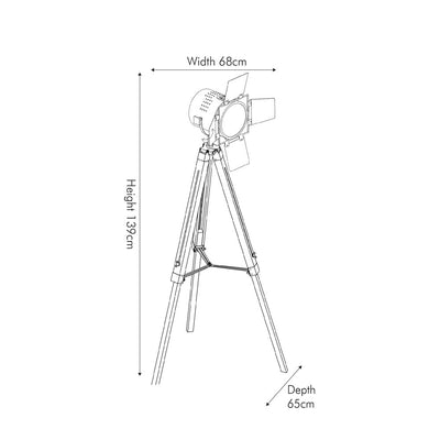 Pacific Lifestyle Hereford Gold and Natural Tripod Floor Lamp Dimensions