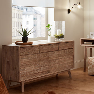 Pacific Lifestyle Kalmar Sand Wash Acacia Wood 3 Drawer 3 Door Sideboard